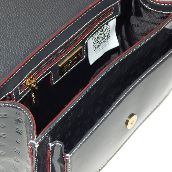 ARCADIA Genuine Patent Leather Flap Chain Crossbody Bag in Dark Grey Italy NWT - Picture 13 of 15